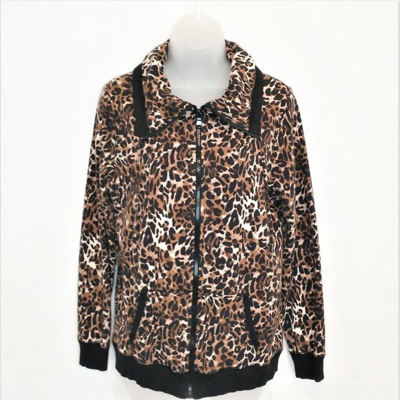 Rafaella Sport Leopard Print Full Zip Jacket Size M Unlined Pockets - Picture 1 of 8
